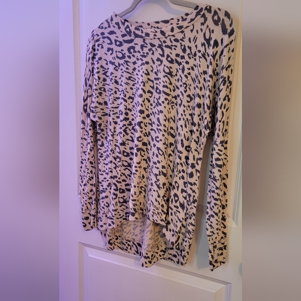 Grey Leopard Print Long Sleeve Drop Shoulder Tunic High/low Top Size M 8-10